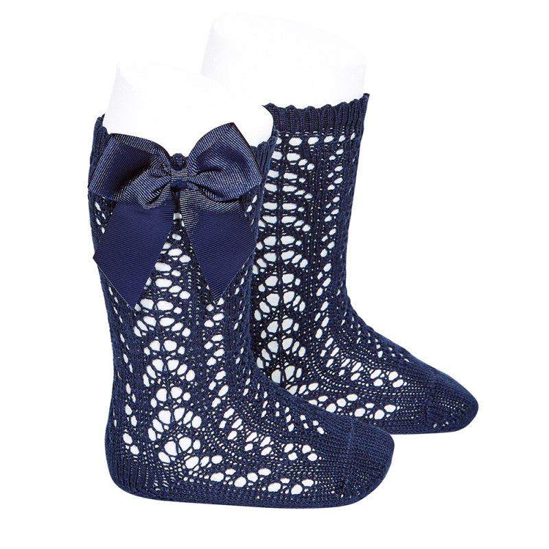 Condor Navy Openwork Knee High Socks with Bow