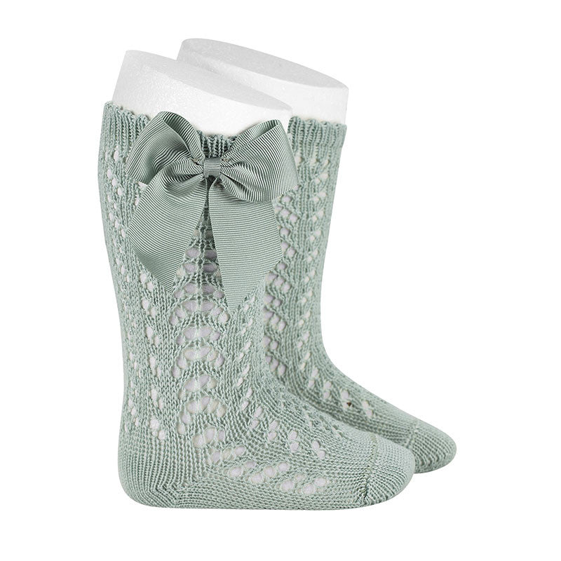 Condor Sea Mist Openwork Knee High Socks with Bow