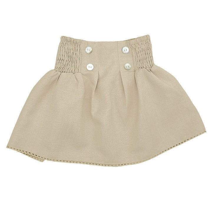Girl Beige Linen Skirt with Lace