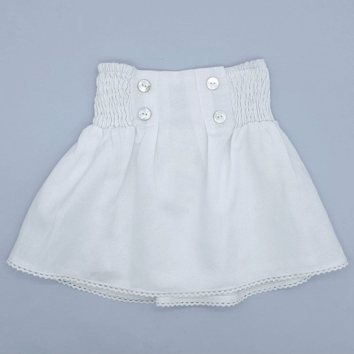 Girl White Linen Skirt with Lace