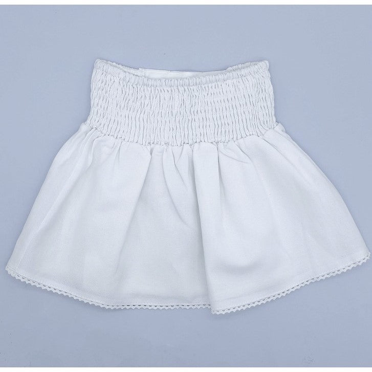 Girl White Linen Skirt with Lace