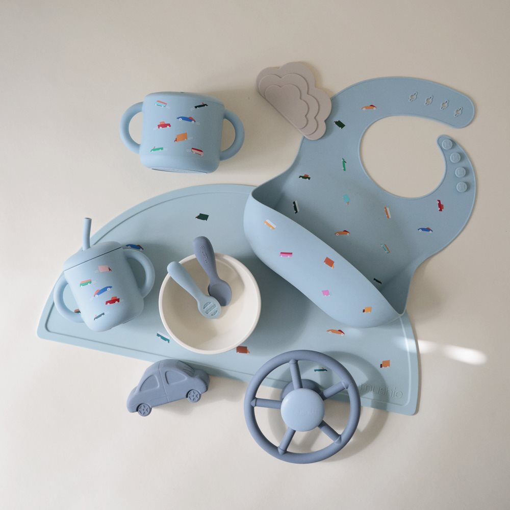 Mushie Silicone Training Cup + Straw Retro Cars