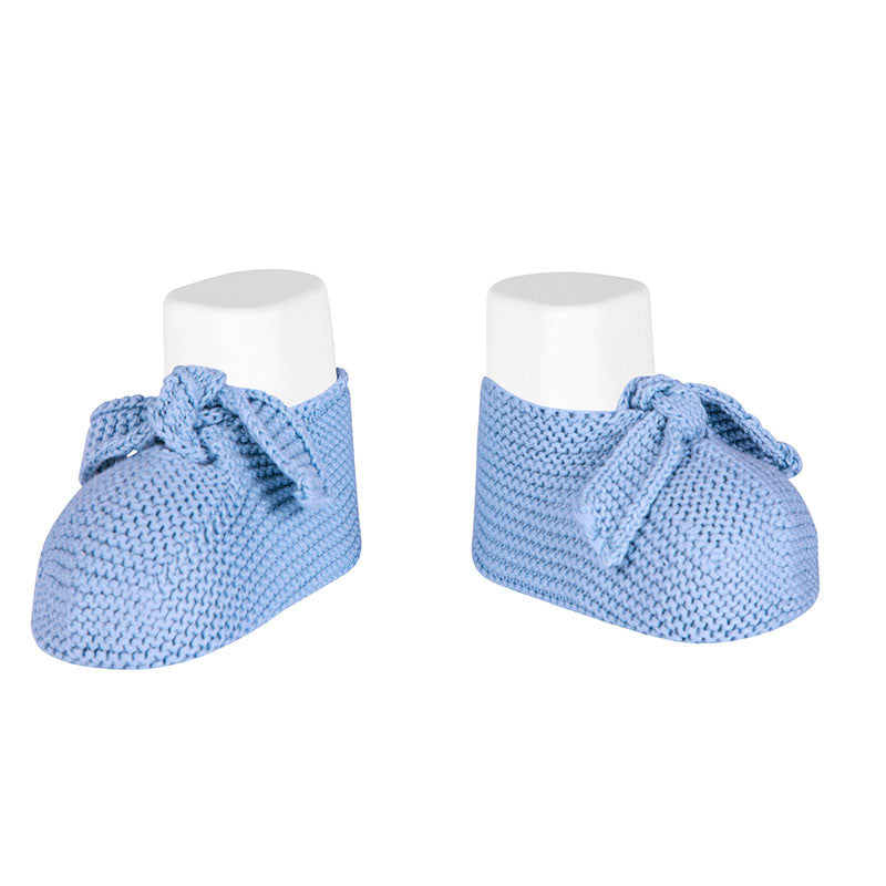 Condor Garter stitch baby booties with knot Bluish