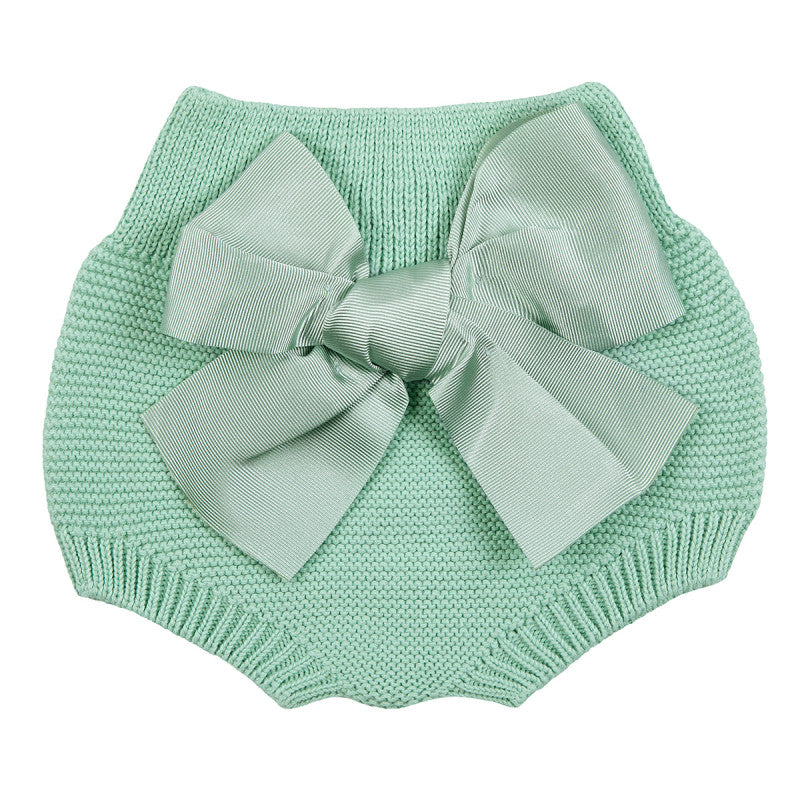 Condor Garter Stitch Culotte with Large Grosgrain Bow Wasabi