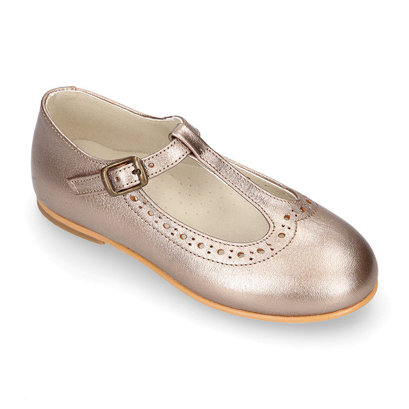 Girl Gold Metallic T-Bar Mary Jane Shoes
