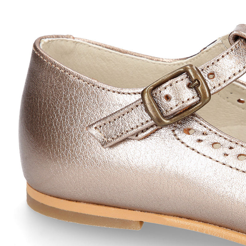 Girl Gold Metallic T-Bar Mary Jane Shoes