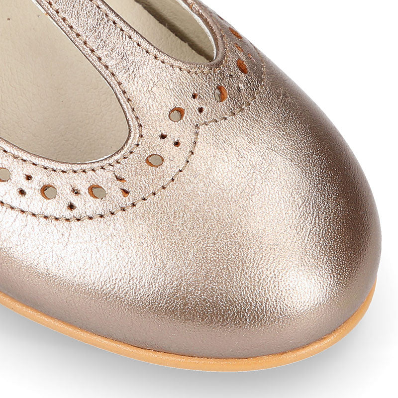 Girl Gold Metallic T-Bar Mary Jane Shoes