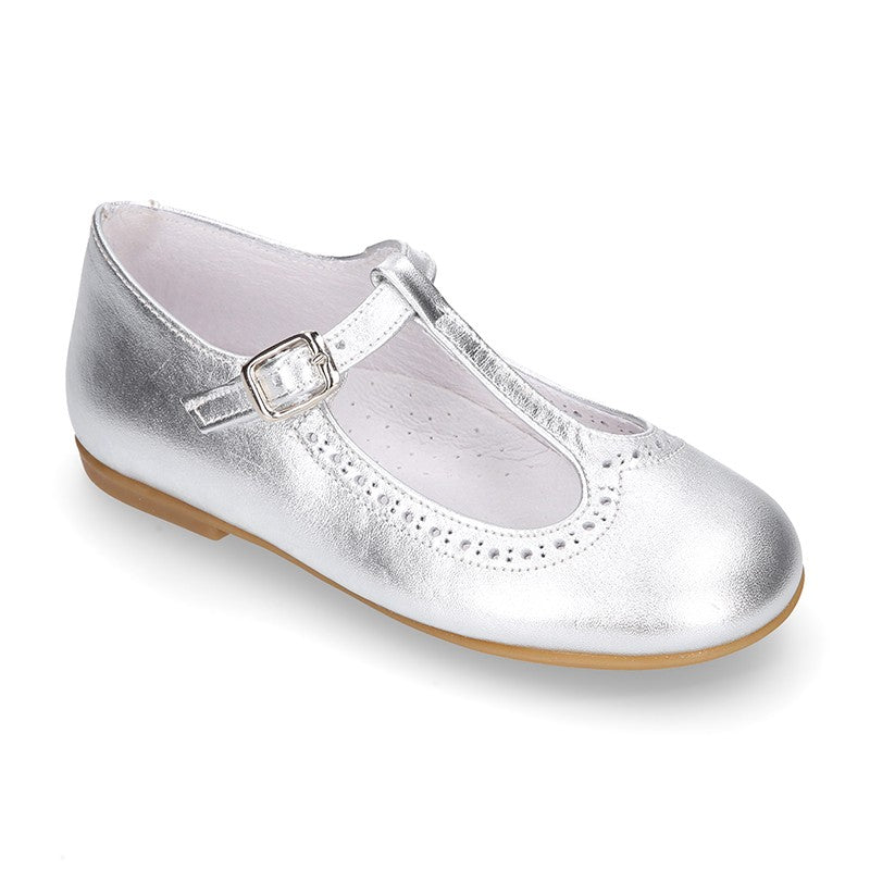 Girl Silver Metallic T-Bar Mary Jane Shoes