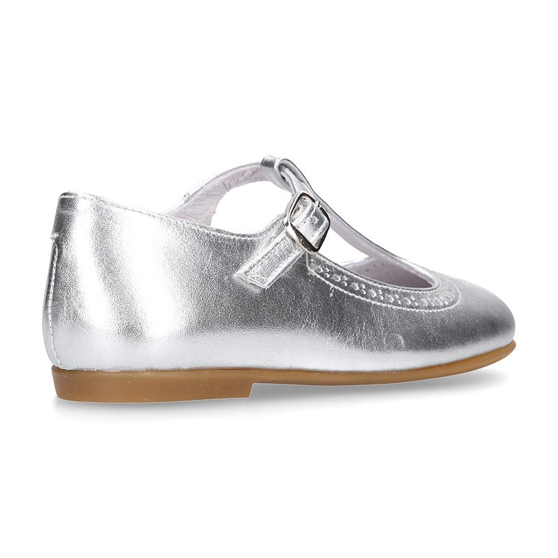 Girl Silver Metallic T-Bar Mary Jane Shoes