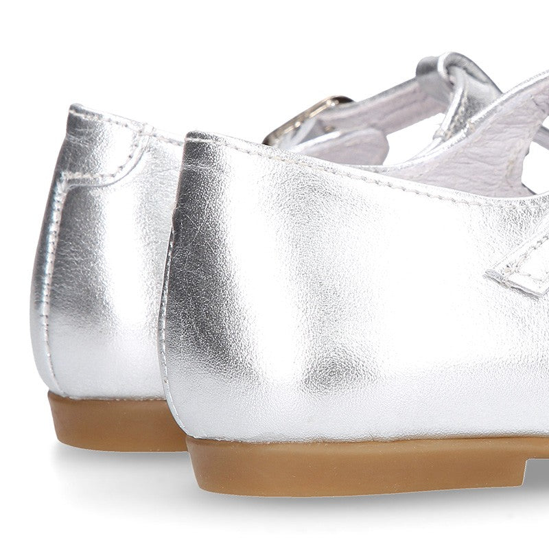 Girl Silver Metallic T-Bar Mary Jane Shoes