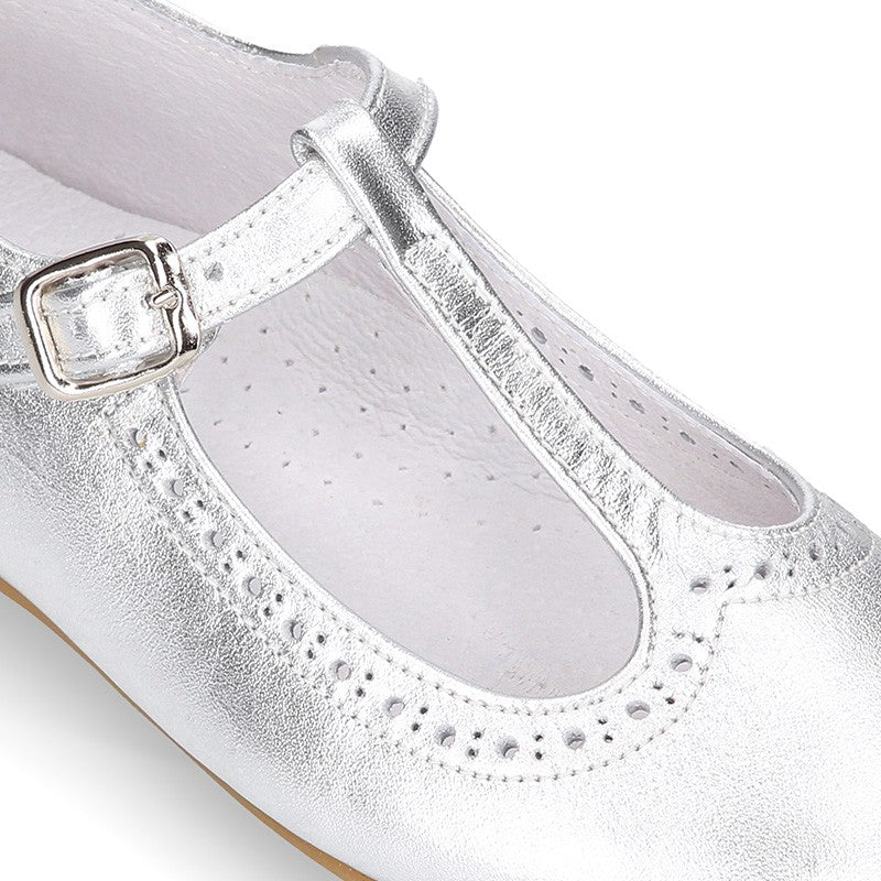 Girl Silver Metallic T-Bar Mary Jane Shoes