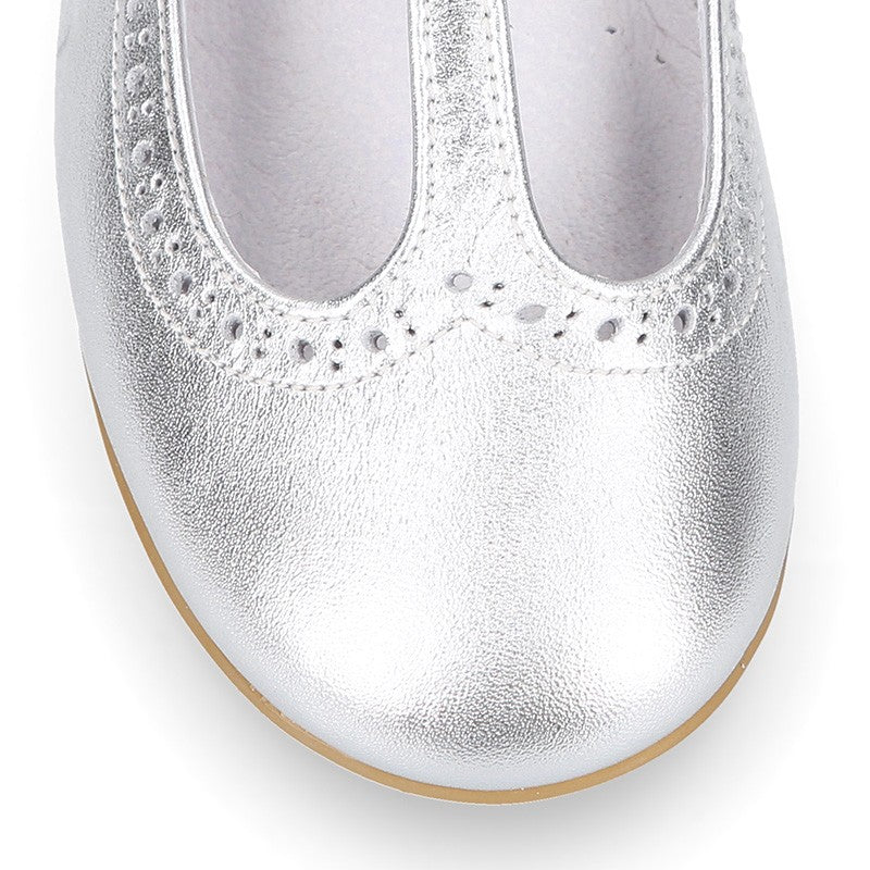 Girl Silver Metallic T-Bar Mary Jane Shoes