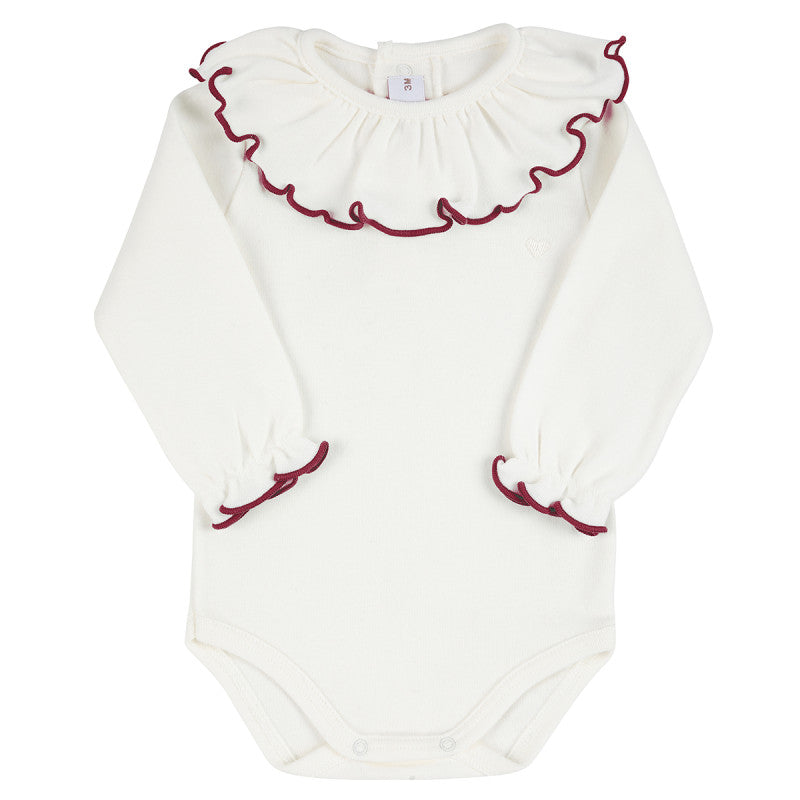Condor Heart embroidery body with scallop collar and cuff Cream/Garnet