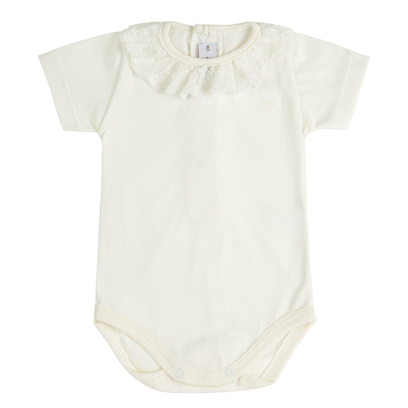 Condor Heart Bodysuit with Bobbin Lace Collar Cream