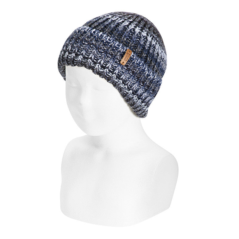 Condor 100% Merino wool rib headband with earflaps Blue Multi