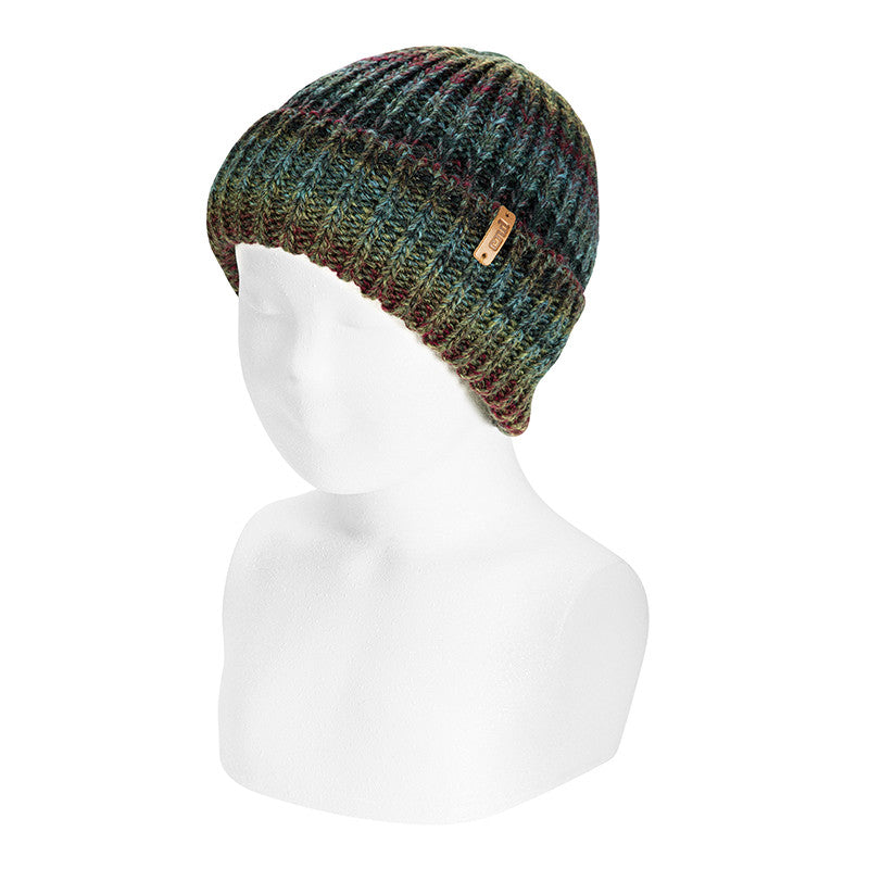 Condor 100% Merino wool rib headband with earflaps Green Multi