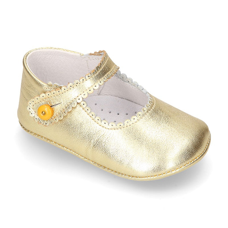 Baby Gold Mary Jane Pram Shoes