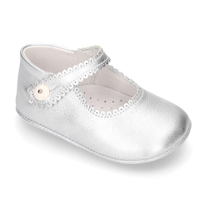 Baby Silver Mary Jane Pram Shoes