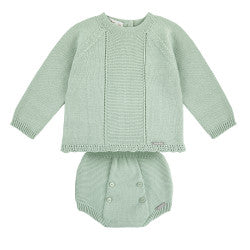 Condor Openwork Set Long Sleeved Sweater + Buttoned Blommers Green Tea