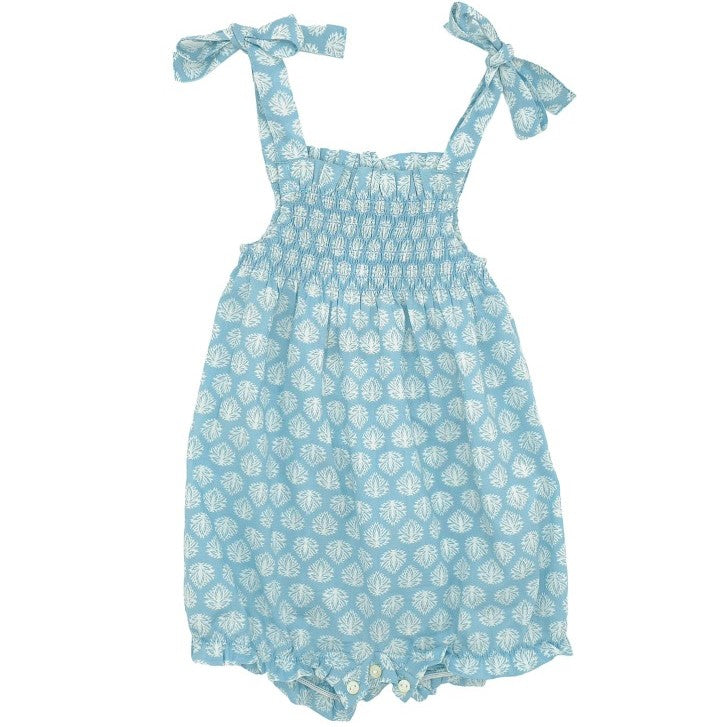 Baby Blue Flowers Shirred Romper
