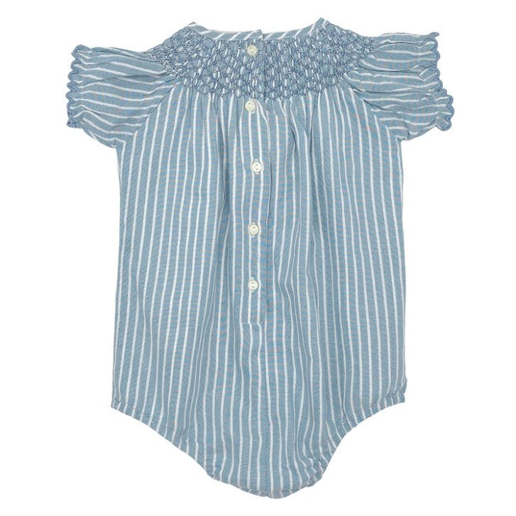 Baby Blue & White Stripe Hand Smocked Romper