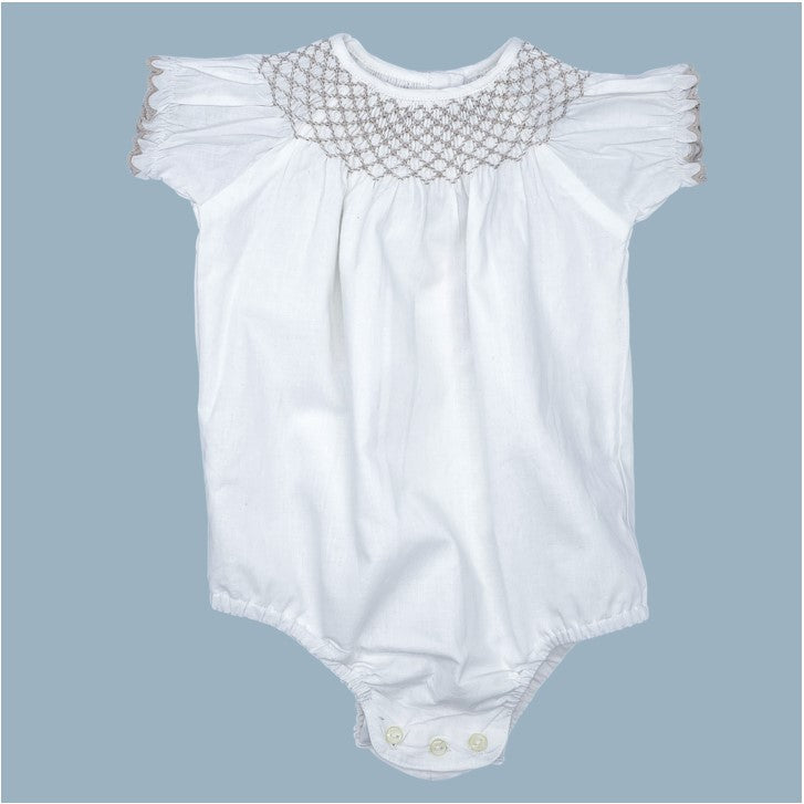 Baby Beige Hand Smocked White Romper