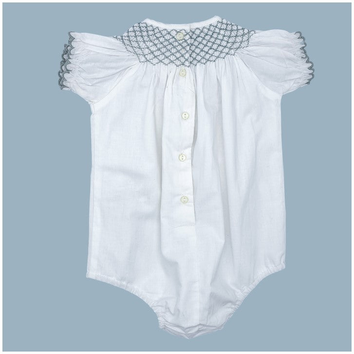 Baby Green Hand Smocked White Romper