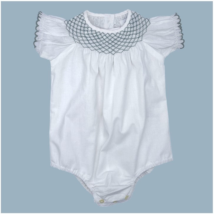 Baby Green Hand Smocked White Romper