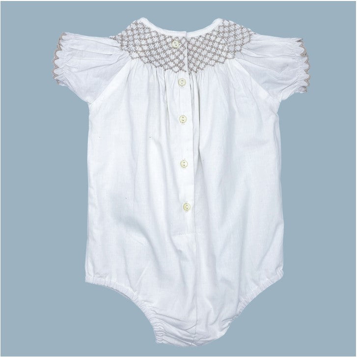 Baby Beige Hand Smocked White Romper