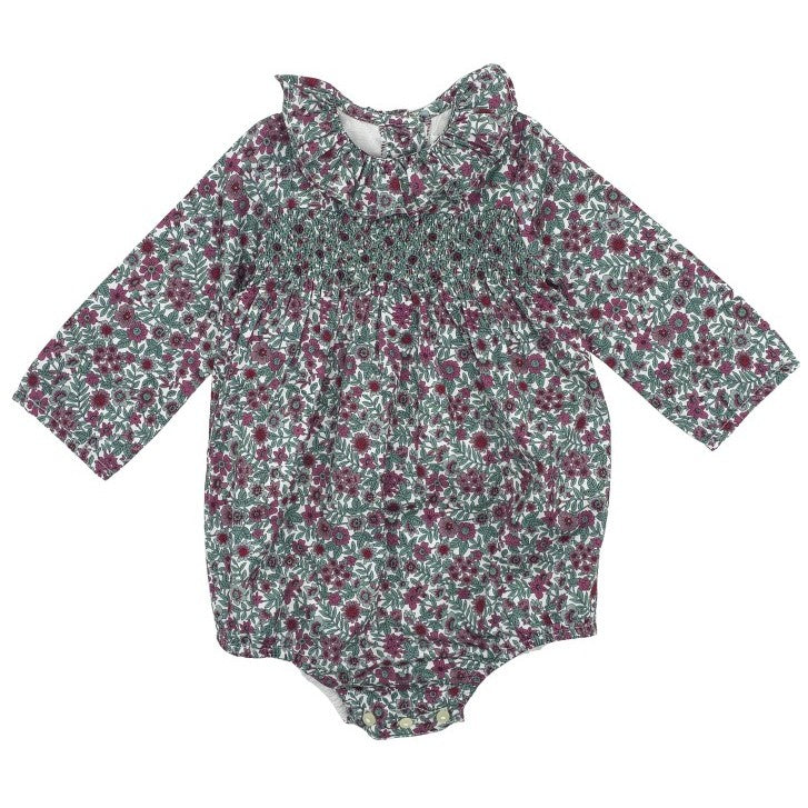 Baby Burgundy Floral Hand Smocked Romper