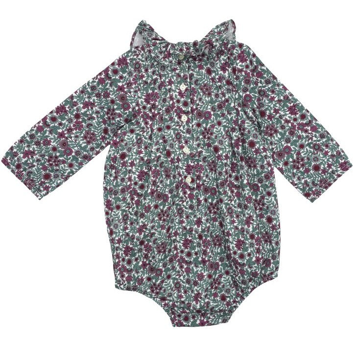 Baby Burgundy Floral Hand Smocked Romper