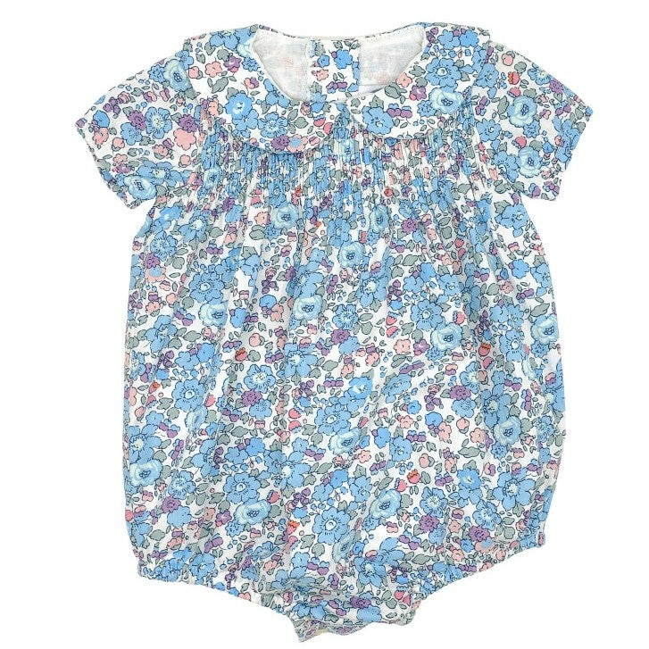 Baby Blue Flowers Liberty Shirred Romper
