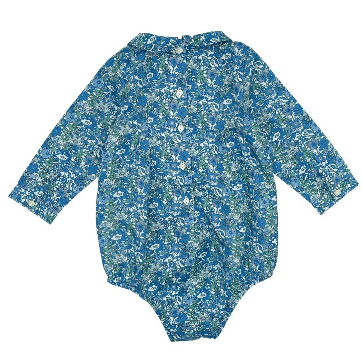 Baby Blue & Green Floral Hand Smocked Romper