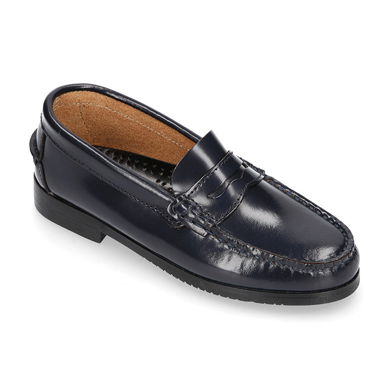 Boy Classic Navy Moccasin Shoes