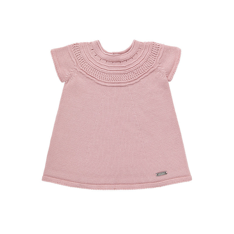 Condor Short-sleeved Dress with Openwork Bib Dusty Pink
