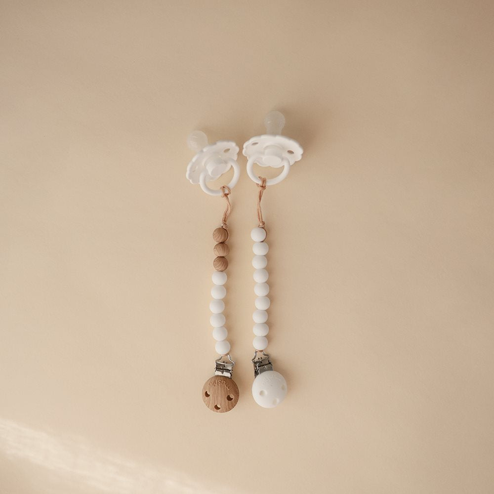 Mushie Silicone Pacifier Clip Hera Shifting Sands