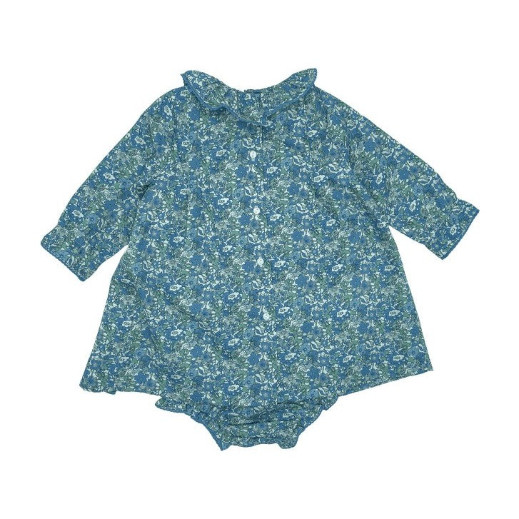 Girl Blue & Green Floral Hand Smocked Dress