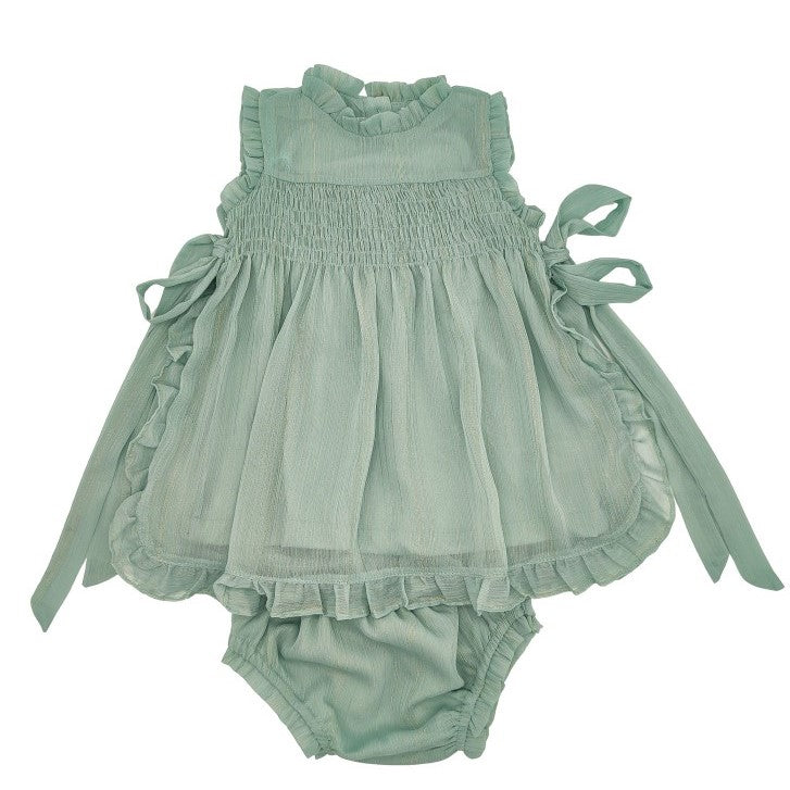 Baby Green Glitter Hand Smocked Dress