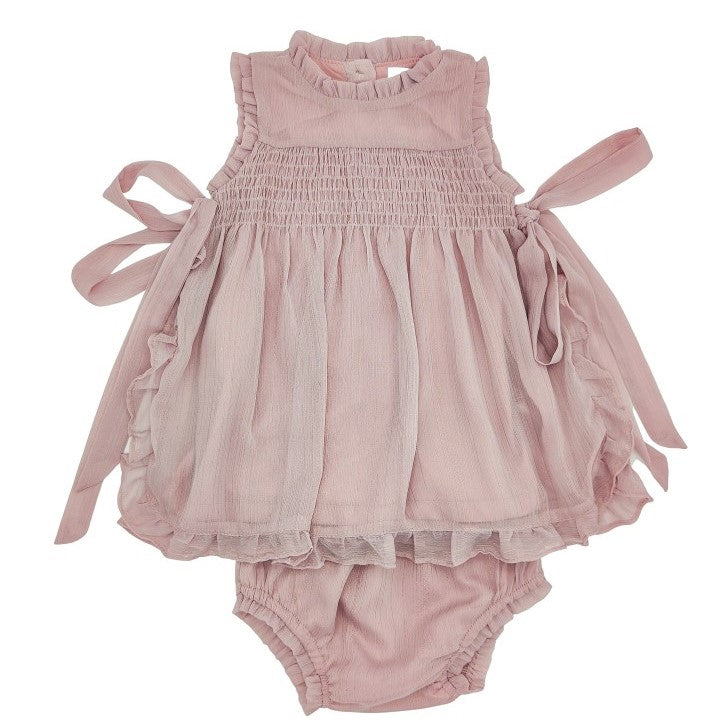 Baby Pink Glitter Hand Smocked Dress