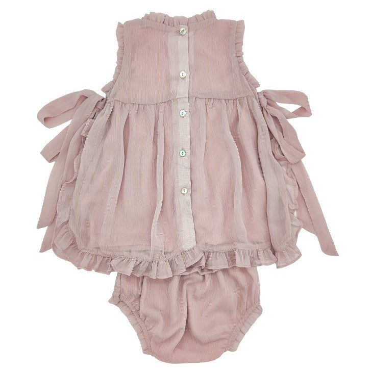 Baby Pink Glitter Hand Smocked Dress