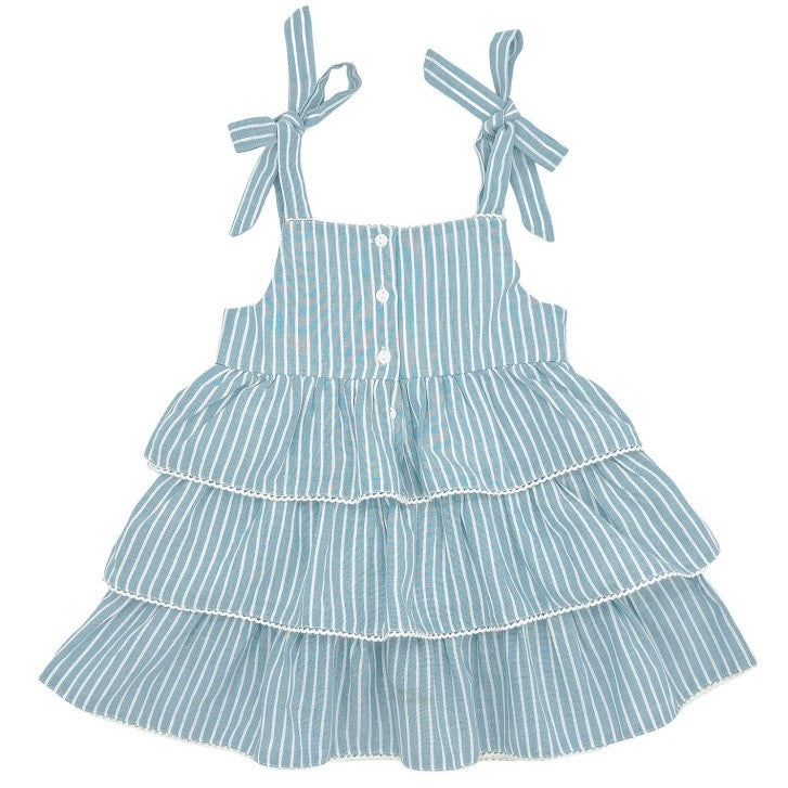 Girl Blue & White Stripe Ruffled Dress