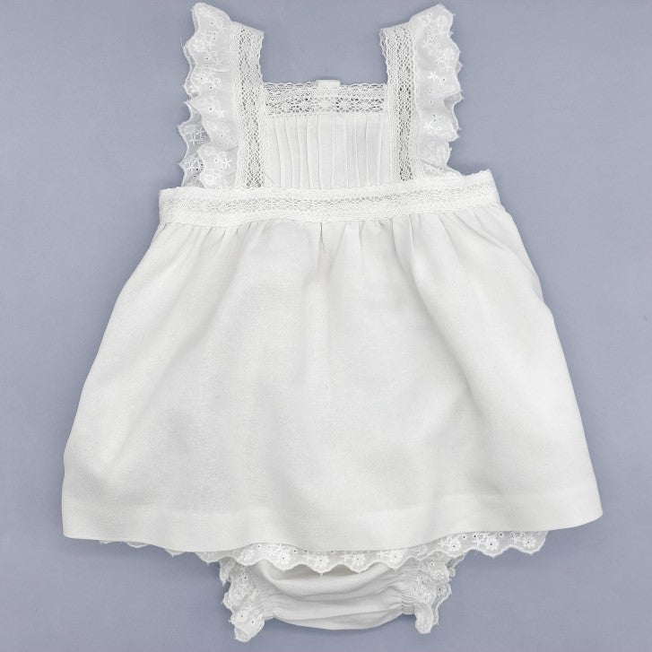 Girl White Linen Dress with Lace