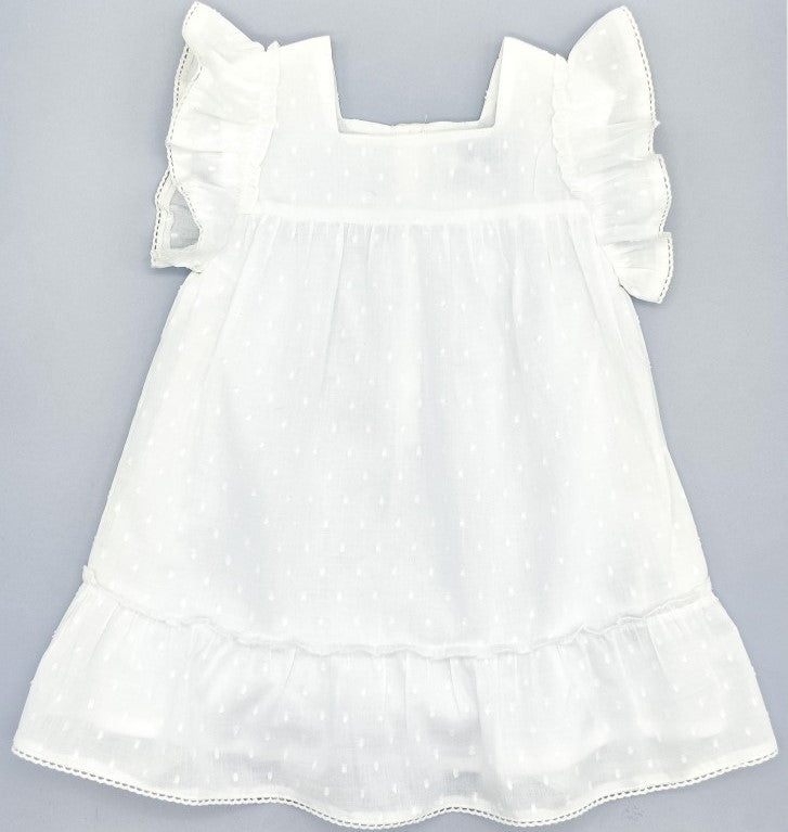 Girl White Plumeti Butterfly Sleeve Dress