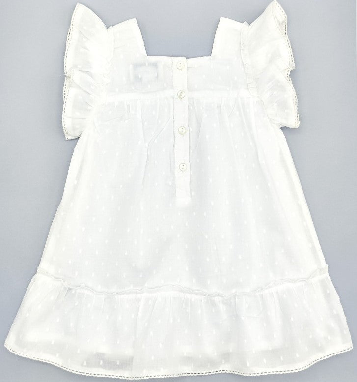 Girl White Plumeti Butterfly Sleeve Dress