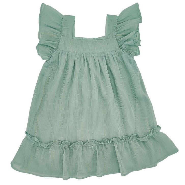 Girl Green Glitter Ruffled Straps Dress