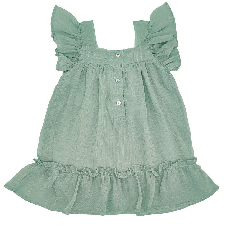 Girl Green Glitter Ruffled Straps Dress
