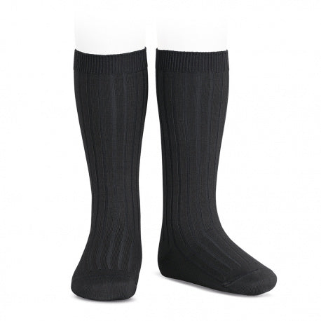 Condor Black Ribbed Knee High Socks