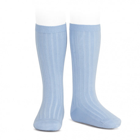 Condor Light Blue Ribbed Knee High Socks