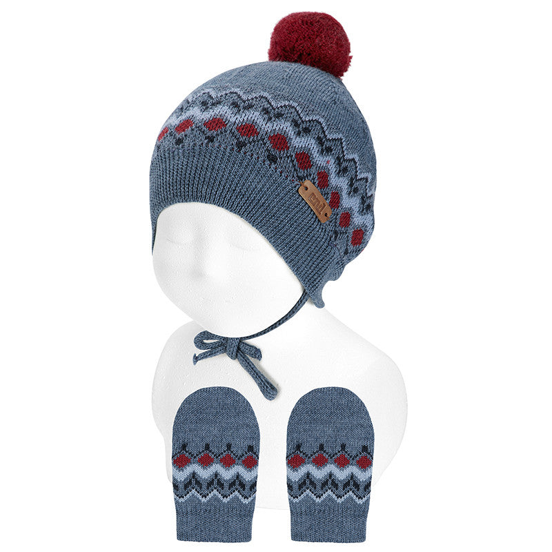 Condor Merino wool set (border knit hat + mittens) Jeans