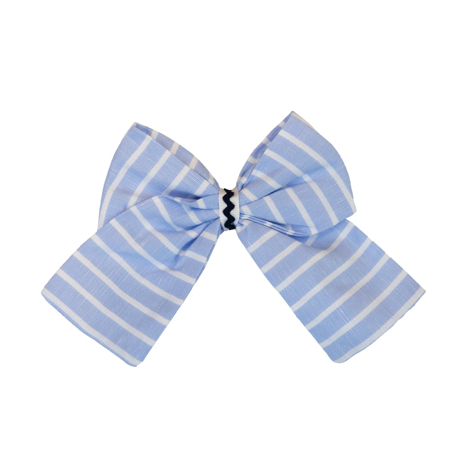 Girl Light Blue & White Stripe Linen Bow Clip